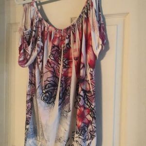 Colorful cold shoulder top